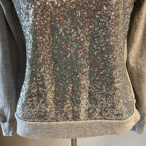 BONGO Silver front SEQUINS lightweight sweatshirt / Terry inside pullover XS - Picture 4 of 10